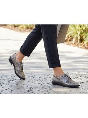 Women's - Vince Camuto Lesta Silver Metallic Leather Oxford Flats, Size 6